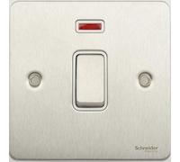 Schneider Electric Ultimate Flat Plate - Single Light Switch, with Neon Indicator, Double Pole, 20AX, GU2211WSS, Stainless Steel with White Insert