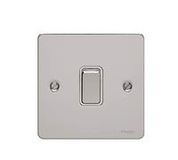 Schneider Electric Ultimate Flat Plate - Single Rocker Light Switch, Intermediate, 16AX, GU1214WPC, Polished Chrome with White Insert