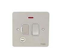Schneider Electric Ultimate Flat Plate - Switched Fused Connection Unit, with Flex Outlet and Neon Indicator, GU5214WSS, Stainless Steel with White Insert
