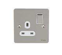 Schneider Electric Ultimate Flat Plate - Switched Single Power Socket, Double Pole, 13A, GU3210DWPN, Pearl Nickel with White Insert