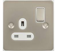 Schneider Electric Ultimate Flat Plate - Switched Single Power Socket, Single Pole, 13A, GU3210WPN, Pearl Nickel with White Insert