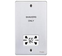 Schneider Electric Ultimate Low Profile - Double Shaver Socket, Dual Voltage, 115/230V, GU7590WBC, Brushed Chrome with White Insert