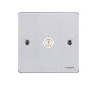 Schneider Electric Ultimate Low Profile - Single TV/FM Aerial Socket, GU7510WBC, Brushed Chrome with White Insert