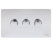Schneider Electric Ultimate Screwless Flat Plate - 3 Gang 2 Way Dimmer Light Switch, Main and Low Voltage, 250W/VA, GU6432CPC, Polished Chrome