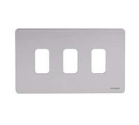 Schneider Electric Ultimate Screwless Flat Plate - 3 Gang Grid Faceplate, with Mounting Frame, GUGS03GPN, Pearl Nickel, Pack of 5