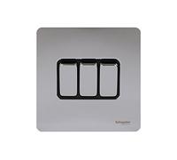 Schneider Electric Ultimate Screwless Flat Plate - 3 Gang Rocker 2 Way Light Switch, Single Pole, 16AX, GU1432BPC, Polished Chrome with Black Insert
