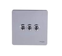 Schneider Electric Ultimate Screwless Flat Plate - 3 Gang Toggle 2 Way Light Switch, 10AX, GU1432TPC, Polished Chrome