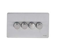 Schneider Electric Ultimate Screwless Flat Plate - 4 Gang 2 Way LED Dimmer Light Switch, 75W/VA, GU6442LSS, Stainless Steel