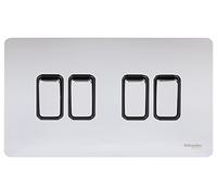 Schneider Electric GU1442BPC Ultimate Screwless Flat Plate 16AX 4-Gang 2-Way Switch Polished Chrome Black Insert
