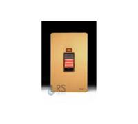 Schneider Electric Ultimate Screwless Flat Plate - Double Light Switch with Neon Indicator, Double Pole, 50A, GU4421BPB, Polished Brass with Black Insert
