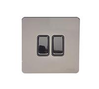 Schneider Electric Ultimate Screwless Flat Plate - Double Rocker 2 Way Light Switch, Single Pole, 16AX, GU1422BBN, Black Nickel with Black Insert