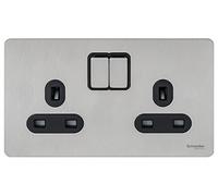 Schneider Electric Ultimate Screwless Flat Plate - Double Switched Power Socket, 13A, GU3420BSS, Stainless Steel with Black Insert, 2 Gangs
