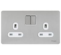 Schneider USFP 13A SP 2G Switched Socket White Insert - Stainless Steel - GU3420WSS