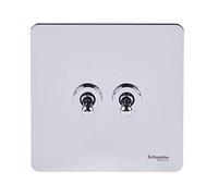 Schneider Electric Ultimate Screwless Flat Plate - Double Toggle 2 Way Light Switch, Single Pole, 16AX, GU1422TPC, Polished Chrome