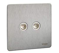 Schneider Electric Ultimate Screwless Flat Plate - Double TV Aerial Socket, Secondary, GU7420WSS, Stainless Steel with White Insert
