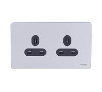 Schneider Electric Ultimate Screwless Flat Plate - Double Unswitched Power Socket, 13A, GU3460BPC, Polished Chrome with Black Insert