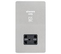 Schneider Electric GU7490BSS Ultimate Screwless Flat Plate Duel Voltage Shaver Socket Stainless Steel Black Insert