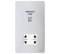 Schneider Electric Ultimate Screwless Flat Plate - Shaver Socket, Dual Voltage, 115/230V, GU7490WPC, Polished Chrome with White Insert