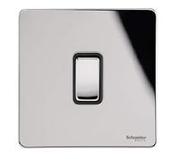Schneider Electric Ultimate Screwless Flat Plate - Single 2 Way Light Switch, 16AX, GU1412BPC, Polished Chrome with Black Insert