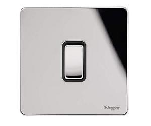 Schneider Electric Ultimate Screwless Flat Plate - Single 2 Way Light Switch, 16AX, GU1412BPC, Polished Chrome with Black Insert