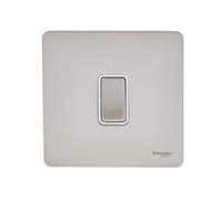 Schneider Electric Ultimate Screwless Flat Plate - Single Rocker 2 Way Light Switch, Single Pole, 16AX, GU1412WPN, Pearl Nickel with White Insert