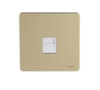 Schneider Electric Ultimate Screwless Flat Plate - Single Telephone Socket, Master, GU7461WPB, Polished Brass with White Insert