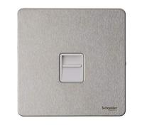 Schneider Electric Ultimate Screwless Flat Plate - Single Telephone Socket, Secondary, GU7462WSS, Stainless Steel with White Insert