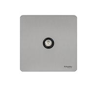 Schneider Electric Ultimate Screwless Flat Plate - Single TV Aerial Socket, GU7410BSS, Stainless Steel with Black Insert
