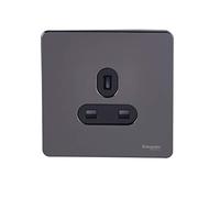 Schneider Electric Ultimate Screwless Flat Plate - Single Unswitched Power Socket, 13A, GU3450BBN, Black Nickel with Black Insert