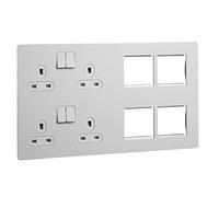 Schneider Electric Ultimate Screwless Flat Plate - Switched 4 Gang Power Socket, Double Pole with Combination Media Plate, GU34204DMPWPW, Painted White with White Insert