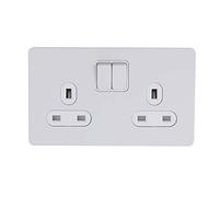 Schneider Electric Ultimate Screwless Flat Plate - Switched Double Power Socket, Double Pole, 13A, GU3420DWPW, Painted White with White Insert, 2 Gangs