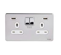 Schneider USFP 2G Switched SO Double Pole 2XUSB 4A White Insert - Polished Chrome - GGBGU3424DWPC