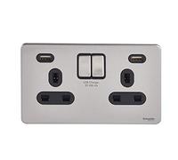 Schneider USFP 2G Switched SO Double Pole 2XUSB 4A Black Insert - Stainless Steel - GGBGU3424DBSS