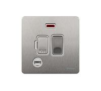 Schneider Electric Ultimate Screwless Flat Plate - Switched Fused Connection Unit, with Flex Outlet and Neon Indicator, GU5414WSS, Stainless Steel with White Insert