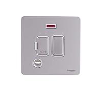 Schneider Electric Ultimate Screwless Flat Plate - Switched Fused Connection Unit, with LED Neon Indicator and Flex Outlet, 13A, GU5414WPN, Pearl Nickel with White Insert