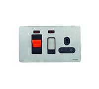 Schneider USFP 45A Cooker Switch with 13A Socket & Neon Black Insert - Stainless Steel - GU4401BSS