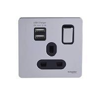 Schneider USFP 1G Switched SO SP 2XUSB 2.1 Black Insert - Polished Chrome - GGBGU34102USBABPC