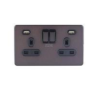Schneider Electric, Ultimate Screwless Flat Plate (USFP) Bespoke Ultra Slim Profile with a 1.5 mm Plate Thickness, Wiring Devices Dark Bronze, GGBGU34202USBBDBP