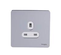 Schneider Electric - Ultimate screwless flat plate (USFP) Single unswitched socket 13A - Wiring Devices Removable front plate for ease and efficient decorating - Polished Chrome/White - GU3450WPC