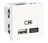 Schneider Electric - Unica - Dual USB Charger - 5 V DC - 2.4 A Type C - 2 Modul - White - Mechanisa Only - NU301818