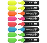 Schneider Highlighter Job refillable pens, Assorted Colours, Pack of 8, Yellow, Orange, Pink, Red, Blue, Green)