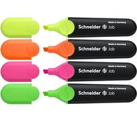 Schneider Job 150 Highlighters - Orange/ Green/ Yellow/ Pink (Wallet of 4)