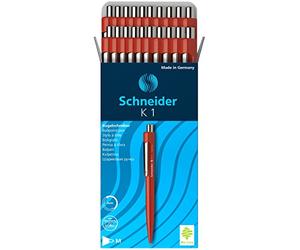 Schneider K 1 Retractable Ballpoint Pen (M, Indelible) Pack of 20 Red