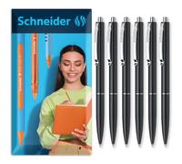 Schneider K15 Ballpoint Pen M Refillable Stainless Steel Tip, Black, 6 Pack | Refillable, Waterproof ISO-Certified Ink, Durable Metal Clip, Slim Design for Office, Home, Work Use