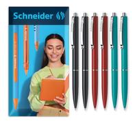 Schneider K15 Ballpoint Pen Medium Refillable, Multicolour, 6 Pack | Refillable, Waterproof ISO-Certified Ink, Durable Metal Clip, Slim Design for Office, Home, Work Use