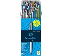 Schneider K15 Retractable Ballpoint Pens Indelible Medium Line Width Blue Ink Pack of 50 Assorted