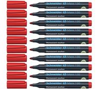 Schneider Maxx 130 Permanent Marker Pen 1 mm and 3 mm Cap-Off-Ink Refillable Pack of 10 Red