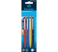 Schneider Office Writing Instruments Ballpoint Pen Push Mechanism M Blue Pack of 4 Assorted Blister Cards