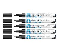 Schneider Paint-It 120101 Acrylic Pens with 2 mm Bullet Tip, High Coverage Acrylic Paints for Wood, Canvas, Stone etc. Pack of 5, Black
