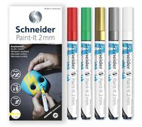 Schneider Paint-It 310 Acrylic Marker Pen Set - 2mm Round Bullet Tip - High Coverage - Gift Box Pack of 5 Pens (Christmas)